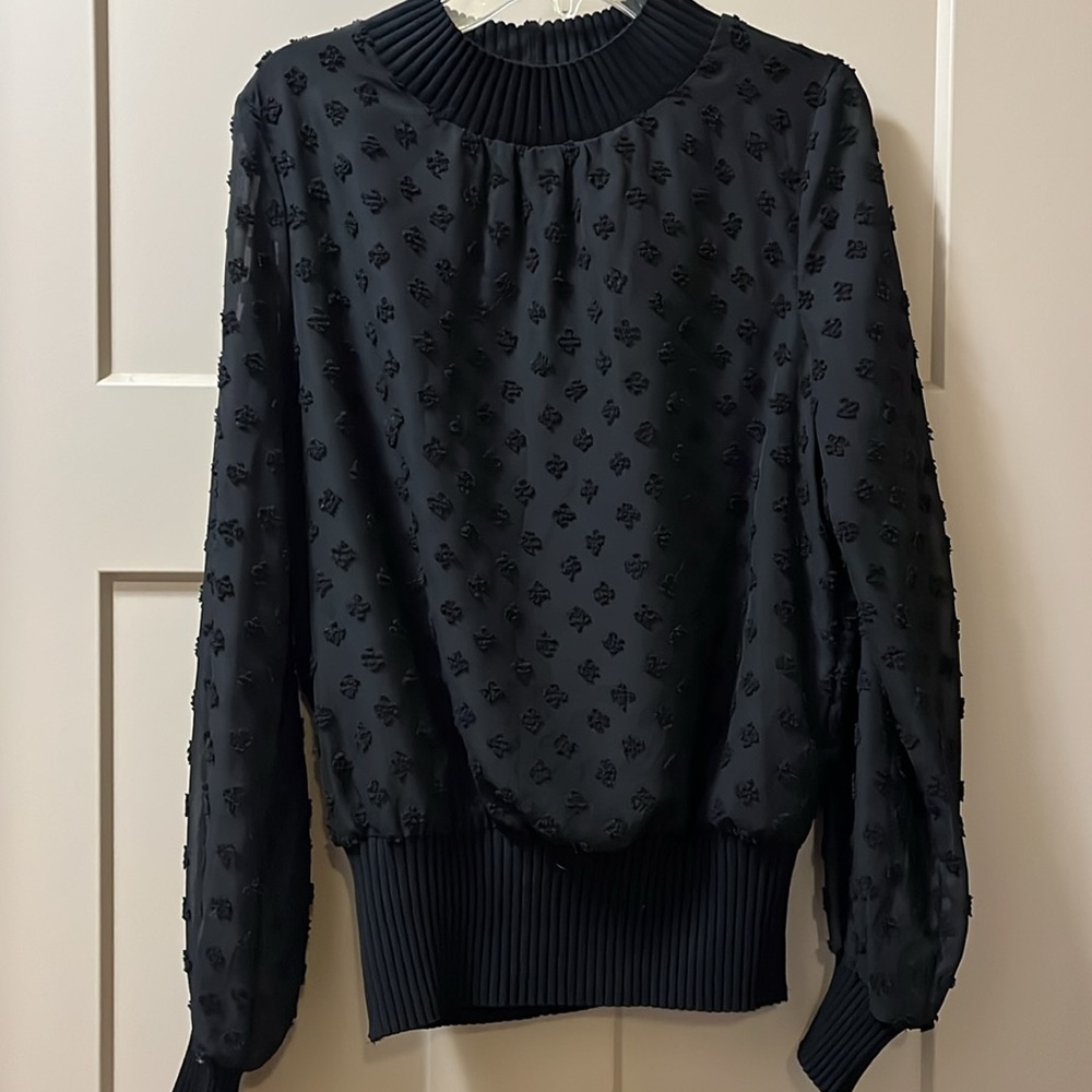 THML Black Textured Puff-Sleeve Top